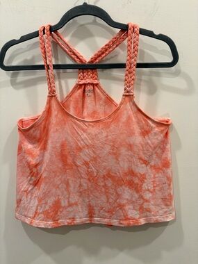 Mudd Coral Orange Tie-Dye Braided-Strap Crop Top